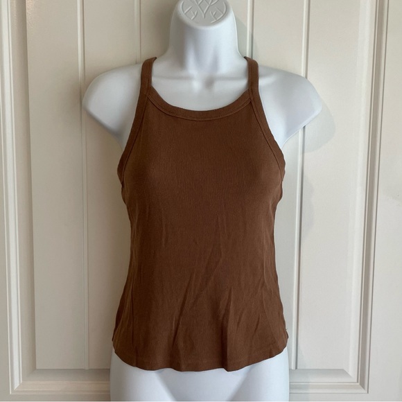 ANA Chocolate Brown Ribbed Knit Semi-Cropped Tank Top Sz Small in EUC - Picture 3 of 6
